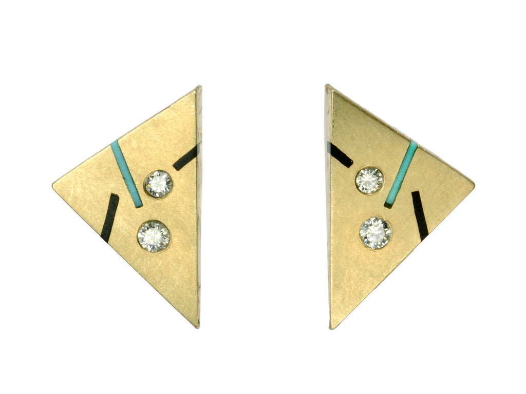 1980s Inlaid Triangular Diamond Studs (on white background)