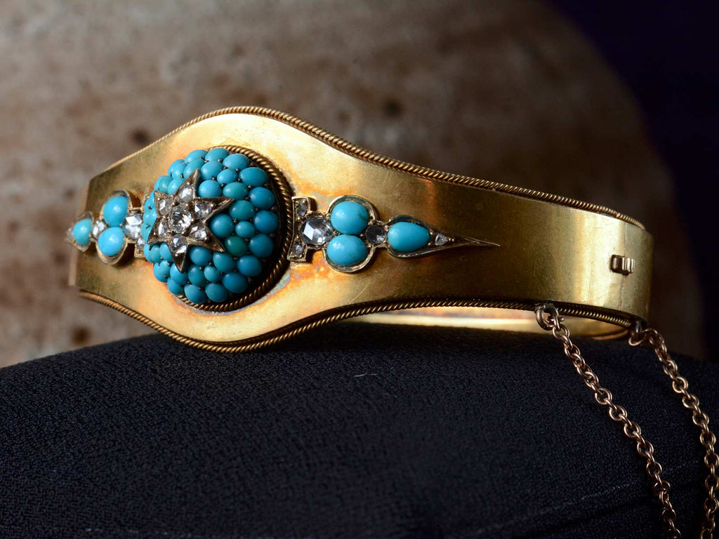 1880s Turquoise & Diamond Bracelet (side view)