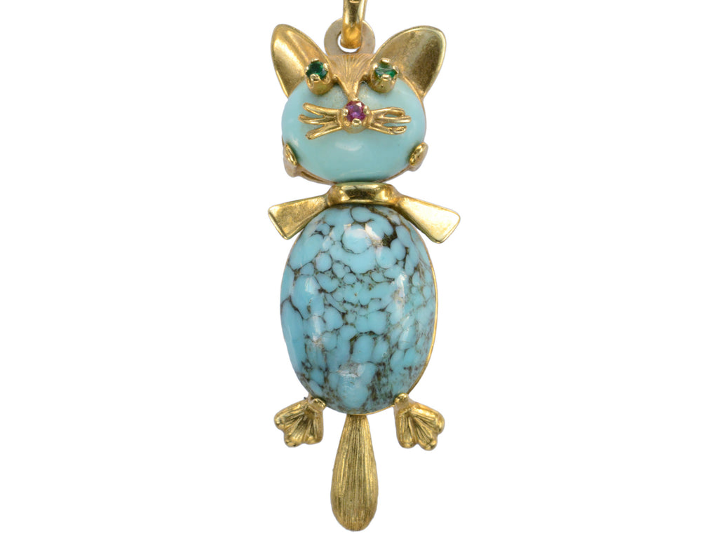 1980s Italian 18K Cat Pendant (on white background)