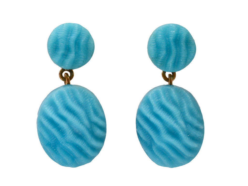 1890s Turquoise Glass Earrings (on white background)