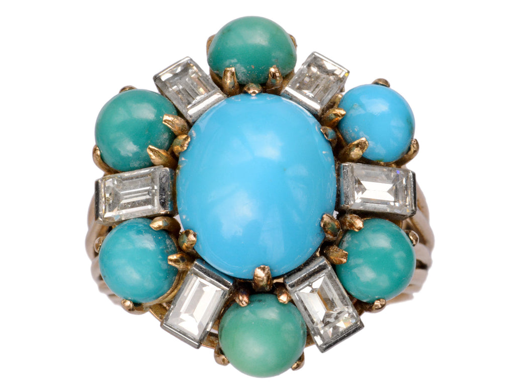1960s Turquoise & Diamond Cocktail Ring (on white background)