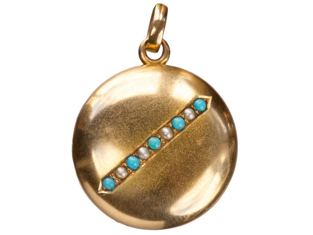 1890s Gold Turquoise Locket (on white background)