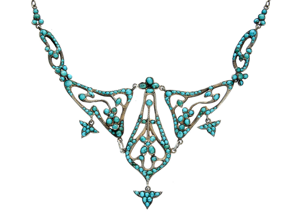 1920s Art Nouveau Turquoise Necklace (on white background)