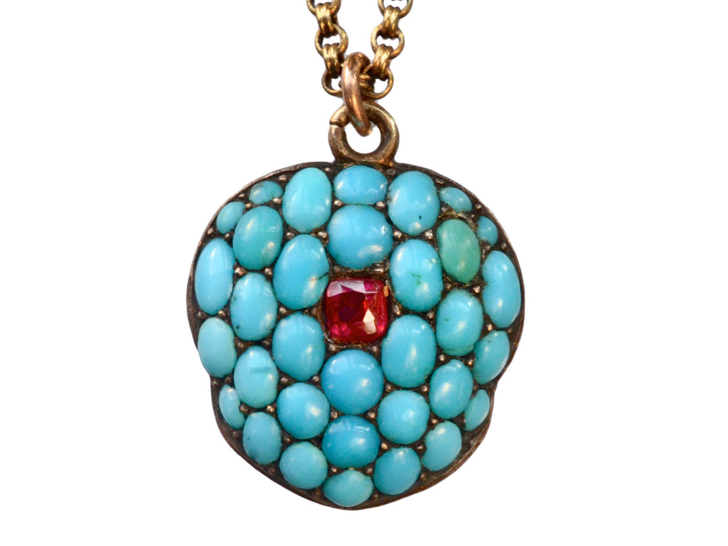 1830s Turquoise Pave Locket Necklace (on white background)