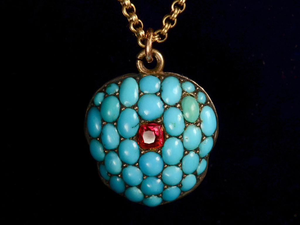1830s Turquoise Pave Locket Necklace (on black background)