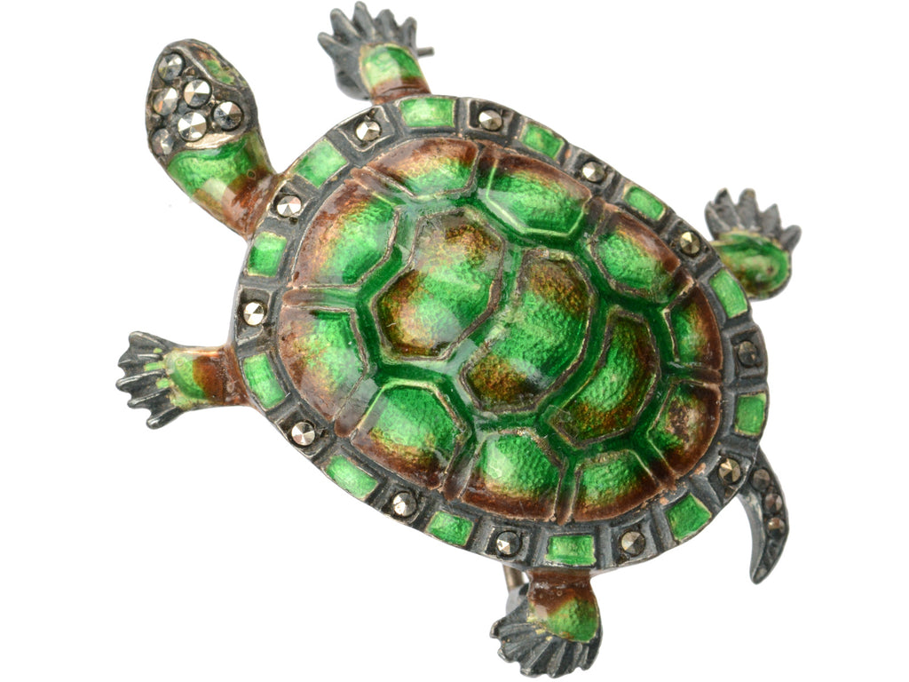1920s Enamel Turtle Brooch (on white background)