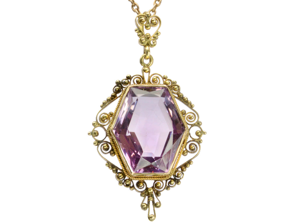 1880s Hexagonal Amethyst Necklace (on white background)
