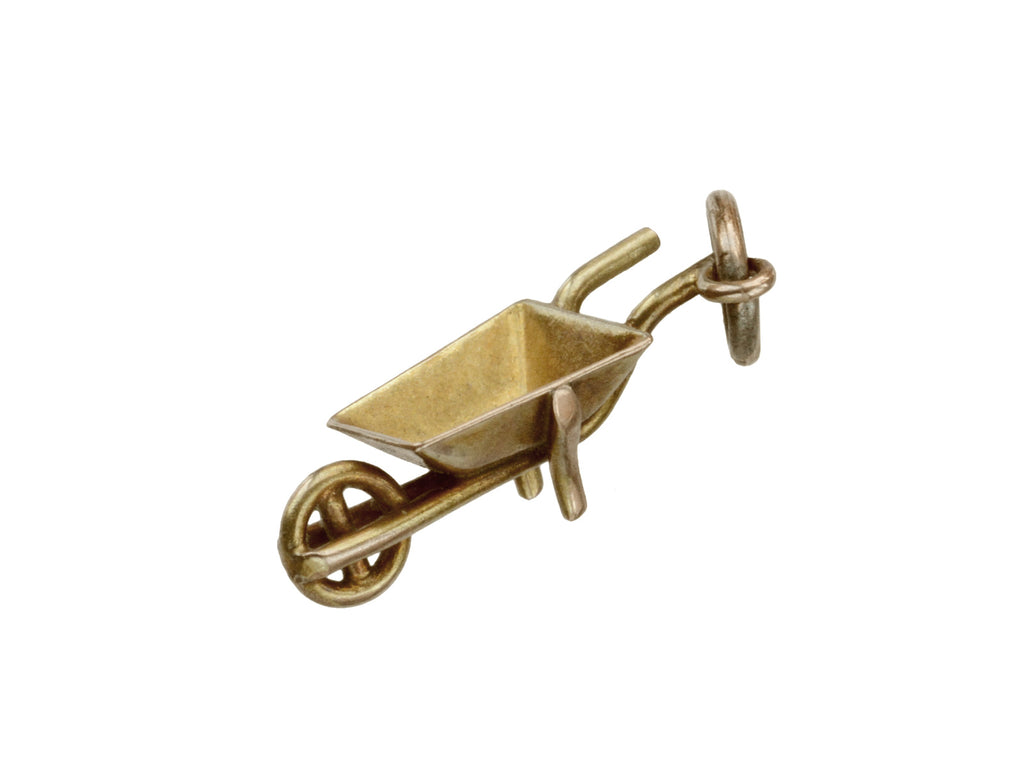 c1950 Gold Wheelbarrow Charm (on white background)