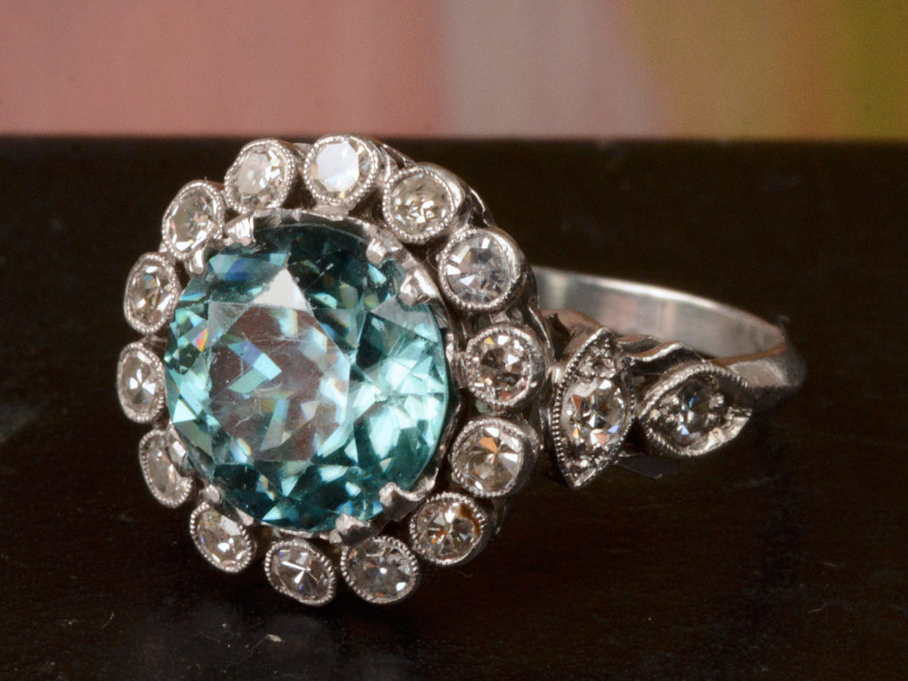1920s Blue Zircon & Diamond Ring